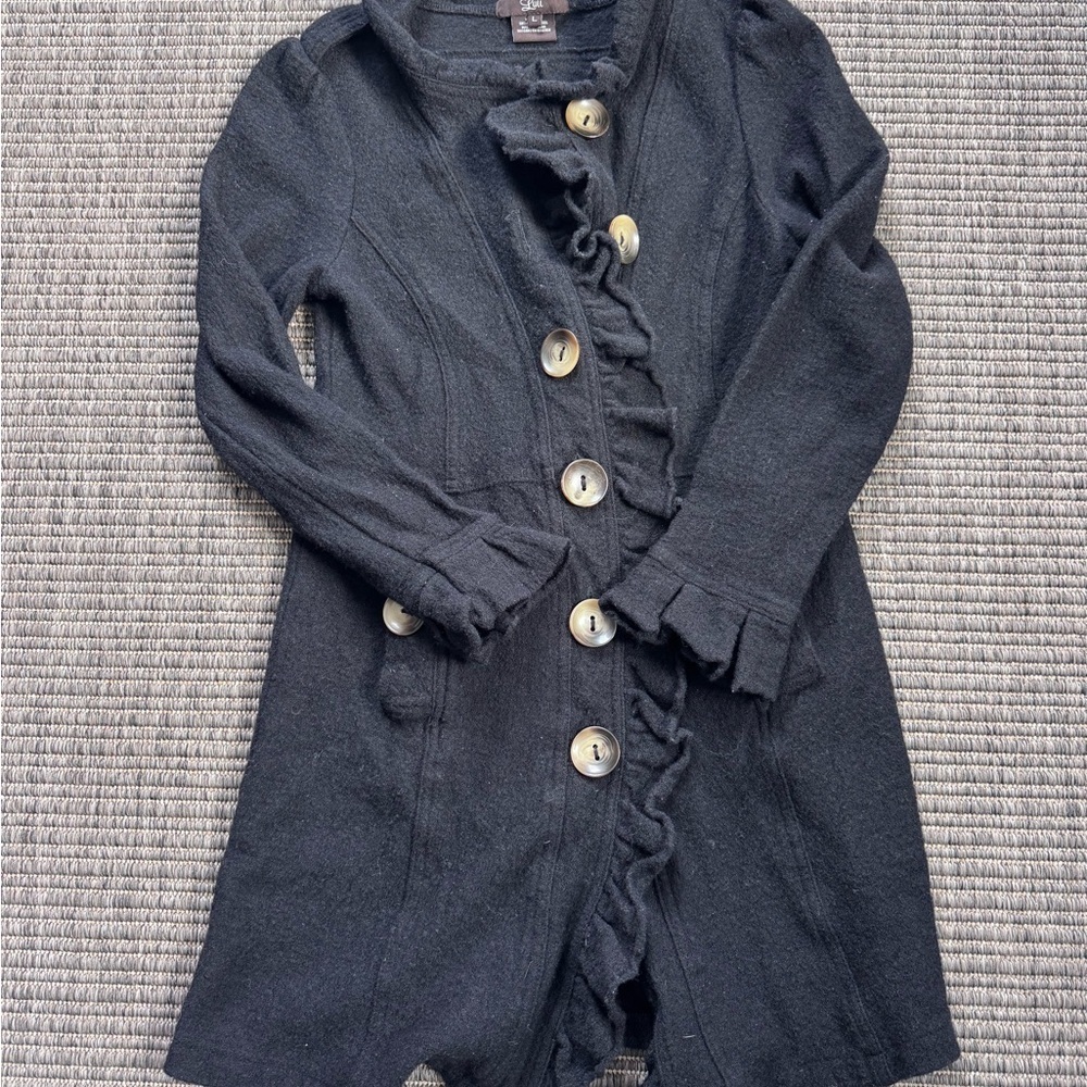 Anthropologie Luii Dark Wool Ruffled Cardigan